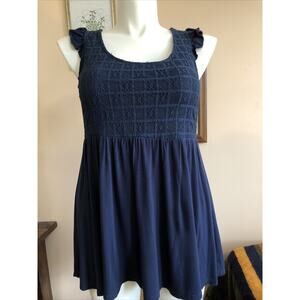 Torrid Babydoll Peplum Tank Top Navy Peek a Boo Back Ruffle Flowy Beachy Size 00